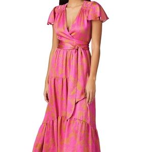 Tanya Taylor Rent the Runway Liza pink silk wrap dress sz 8 $795